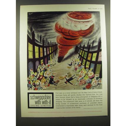 1964 Schweppe's Soda Ad - Stephen Potter, George Him - Christmas Schwepping