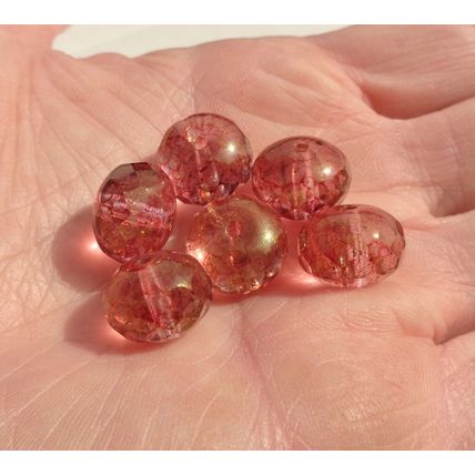 6 Fat Saucer Glass Beads 13mm x 9mm Faceted Edges Red Tinted Rondelle bd088