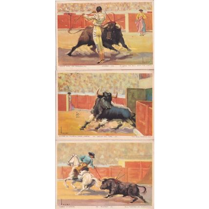 Spanish Bullfight Bullfiighting 3x Old Painting Postcard s