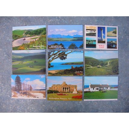 9 old Scottish (Scotland) Postcards – Berriedale, Tomintoul, Arran, Ayr etc.
