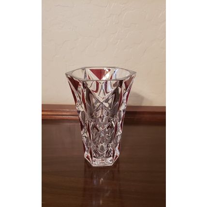 RUBY RED & CLEAR GLASS TRIANGLE CUT HEXAGON SHAPED BEAUTIFUL DECORATIVE VASE