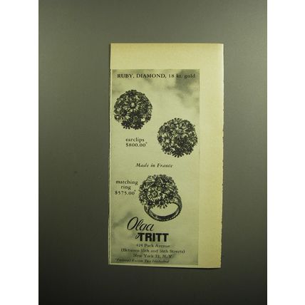 1959 Olga Tritt Jewelry Ad - Ruby, Diamond, 18 kt. gold