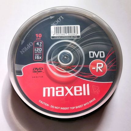 Genuine Maxell DVD-R 4.7GB 120 mins Video 1x-16x pack of 10 discsNew & Sealed