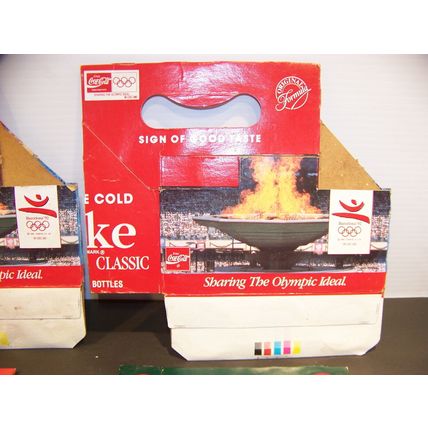 COCA COLA BARCELONA '92 OLYMPICS 6-8oz BOTTLE CARDBOARD CARRIERS (3) + CHRISTMAS