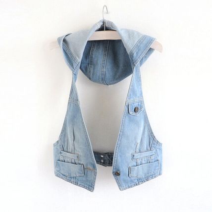 Vest Slim Jacket Tank Coat Halter Sleeveless Women Tops Hooded Denim Waistcoat