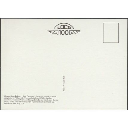 Deutsche Reichsbahn No 65.1049 at Saalfeld - Loco 100 Postcard