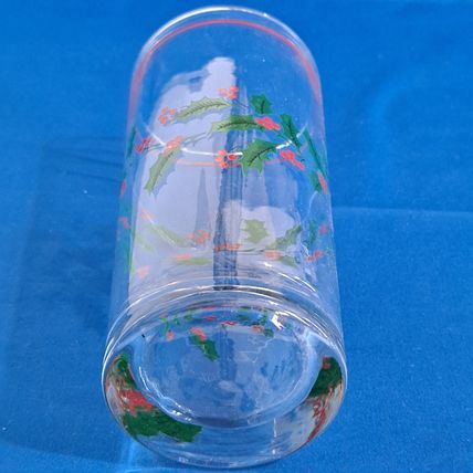 LIBBEY Christmas HOLLY BERRY 15 oz Glass TUMBLER Cooler Water Drink Highball