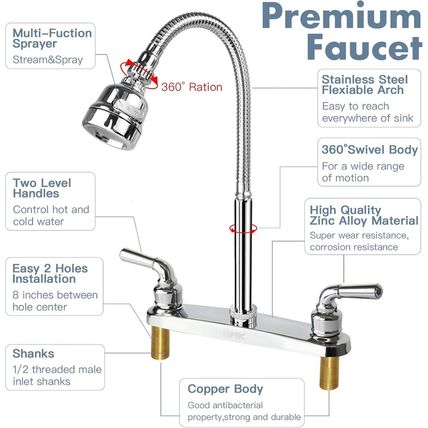 XMK All Metal RV Kitchen Faucet,Camper RV Kitchen Sink Faucet Replacement with F