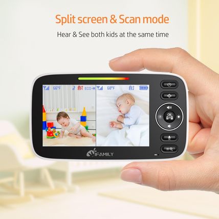 Ifamily Split Screen Baby Monitor, Large Display Video Baby Monitor with 2 Camer