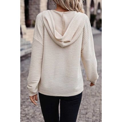 Apricot Solid Textured Drawstring Henley Hoodie