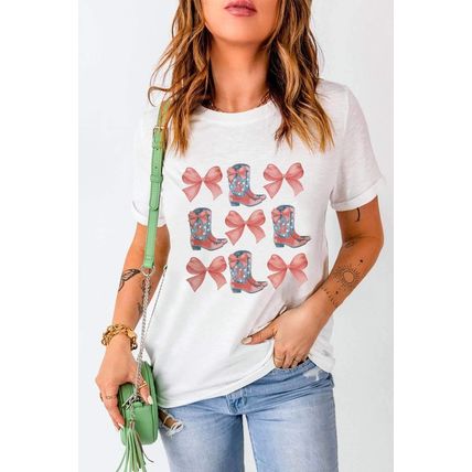 White Bowknot & Cowgirl Boots Graphic Tee