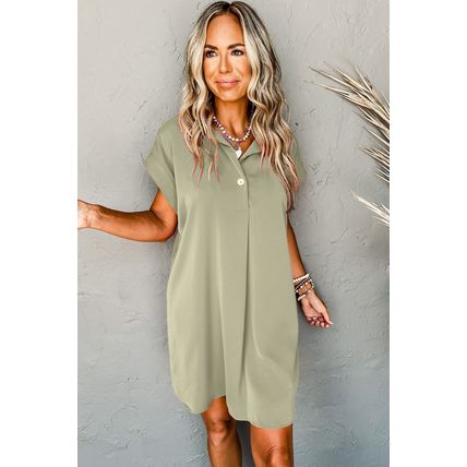 Laurel Green Buttoned Collar Shift T-shirt Mini Dress