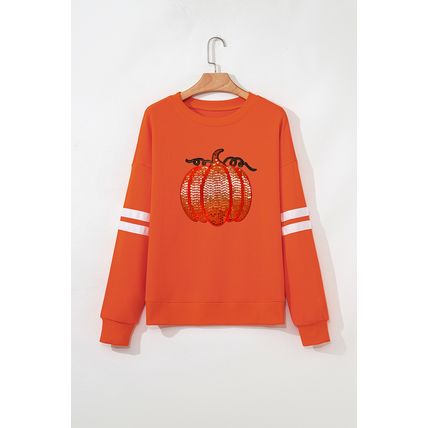 Orange Sequin Pumpkin Patched Oversize Varsity Sweatshirt