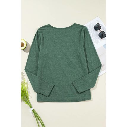 Blackish Green Asymmetric Seam Detail Solid Color Long Sleeve Top