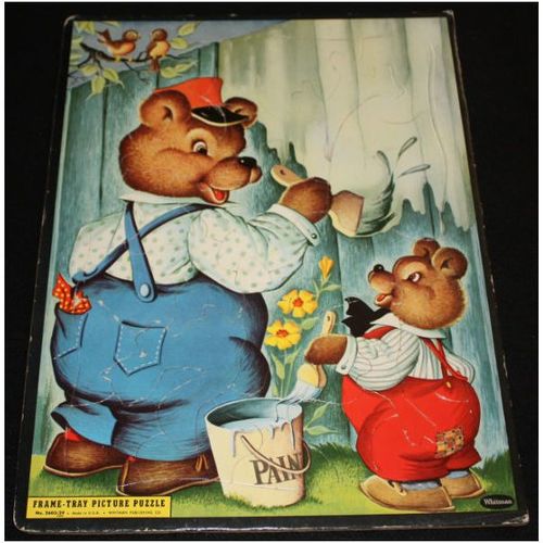 Vintage Whitman Bears Painting Fence Tray Puzzle - Complete