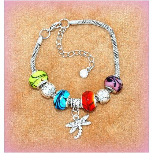 Lovely Dragonfly Charm Euro Beads Silver Tone Bracelet Bangle Jewellery 1693