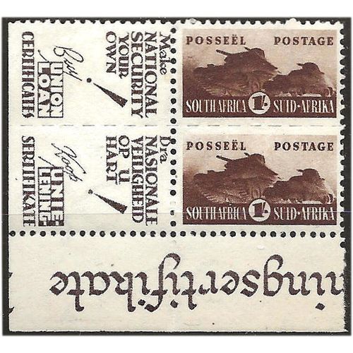 South Africa 1942 SG104 1/- Brown SUPERB WAR Effort PAIR Mounted Mint . ..