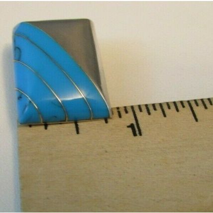 VINTAGE TURQUOISE STERLING SILVER CII MEXICO EARRINGS Square Art deco Style 17.g