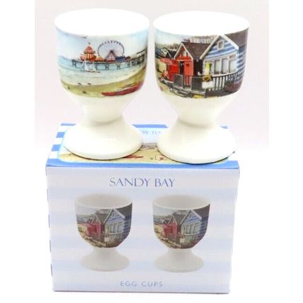Beach Huts Egg Cups Ceramic 6.5 CM Gift Christmas Kitchen Dishwasher Proof Home