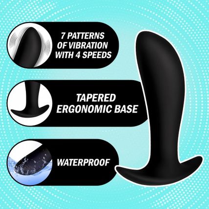 Silicone Prostate Vibrator w Remote Control Under P-Spot Black Anal Butt Plug As