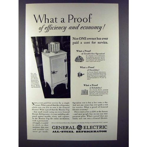 1930 General Electric Refrigerator Ad - What Proof