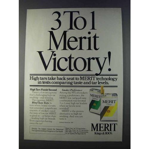 1980 Merit Cigarettes Ad - 3 To 1 Victory