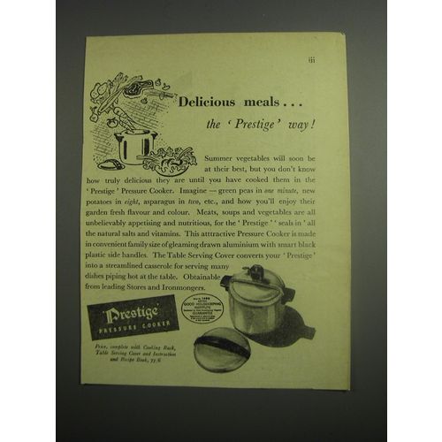 1948 Prestige Pressure Cooker Ad - Delicious meals.. The Prestige way