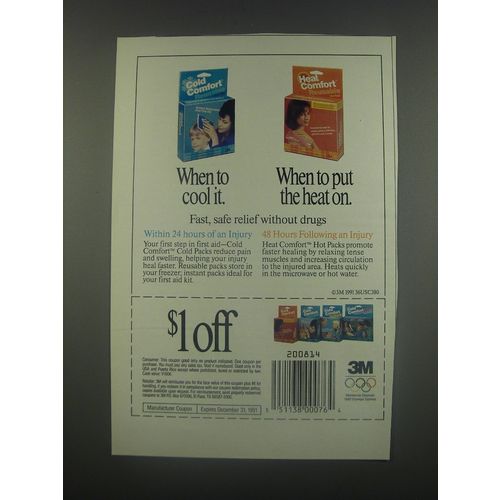 1991 3M Cold Comfort Cold Packs and Heat Comfort Hot Packs Ad - When to cool it.