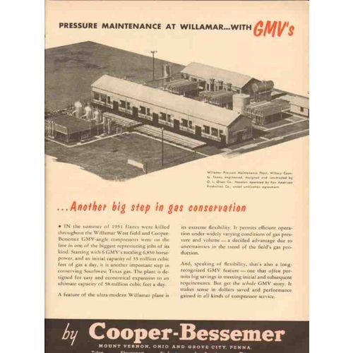 COOPER-BESSEMER CORP 1954 pressure maintenance Willamar GMV vintage ad