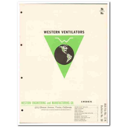 WESTERN ENGINEERING MFG COMPANY 1958 rotary ventilator vintage catalog