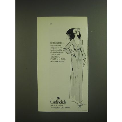 1974 Garfinckel's Gossard Artemis Hostess Coat Ad - Homebodies