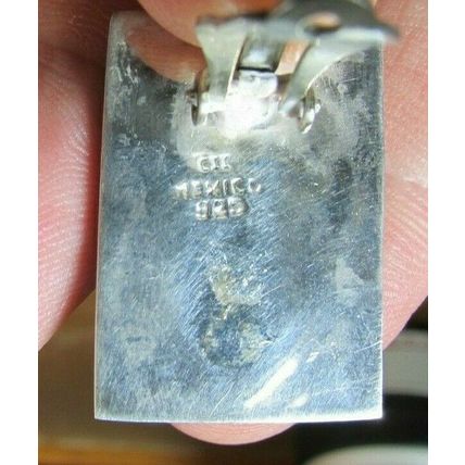 VINTAGE TURQUOISE STERLING SILVER CII MEXICO EARRINGS Square Art deco Style 17.g