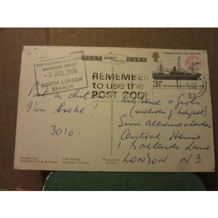 MULTIVIEW, OXFORD , used postcard by E T W Dennis 1974 postmark =