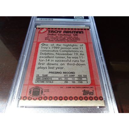1990 Topps Football Card # 482 Troy Aikman PSA Mint (9) Dallas Cowboys