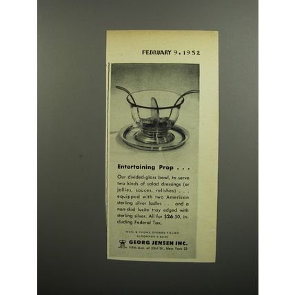 1952 Georg Jensen Divided-glass Bowl Ad - Entertaining prop