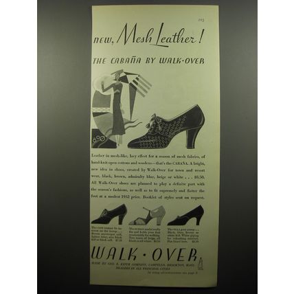 1932 Walk-Over Shoes Ad - New, Mesh Leather! The Cabana by Walk-Over