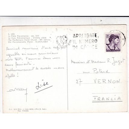 S Leo Pieve Pre Romanica Italy Postcard posted 1967 creased