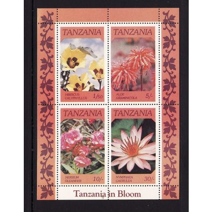 TANZANIA 1986 FLOWERS SET 4 VALS MIN SHEET U/M MINT