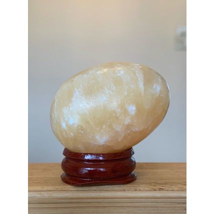 2" Calcite Crystal Egg Yellow Healing Chakra Stone Meditation Crystals W Stand