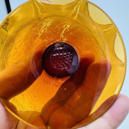 Blenko Art Glass Amberina Footed Vase Ruffled Crackled Compote 5.5in H x 9inW