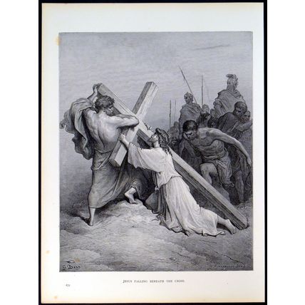 JESUS FALLING BENEATH THE CROSS 1885 Gustave Doré Pannemaker ANTIQUE ENGRAVING