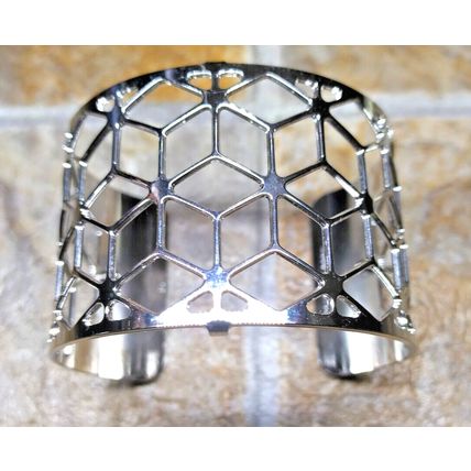 Les Georgettes by Altesse Brass Silver Finish Cuff Bracelet & 3 Leather Inserts