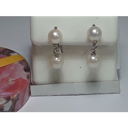 Estate 6.5mm Natural Cultured Pearl drop 14Kt W/Gold Screw back Earrings #20189
