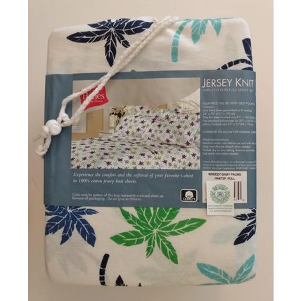 NOS HANES JERSEY KNIT 100% COTTON BREEZY BABY PALM FULL SHEET SET w DEEP POCKETS