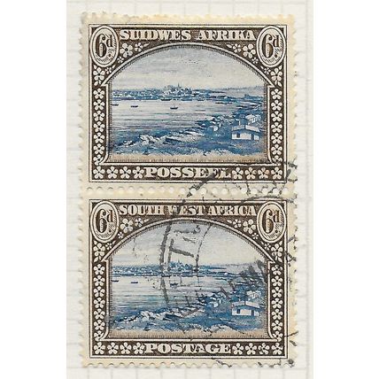 AFRICA SOUTH WEST 1931 VERT PAIR 6d LUDERITZ BAY SG79 USED PMK RIGHT SWA