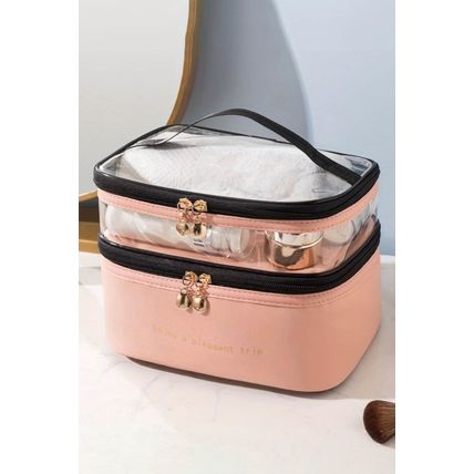 Pink Waterproof PVC Double-layer Cosmetic Bag