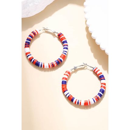 Fiery Red Patriotic Multicolored Bead Hoop Earrings
