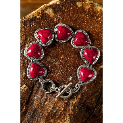 Fiery Red Western Heart Decor Alloy Bracelet