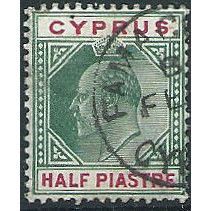 Cyprus 1902 SG50 1/2pi Green & Carmine Wmk Crown CA Fine Used . ..