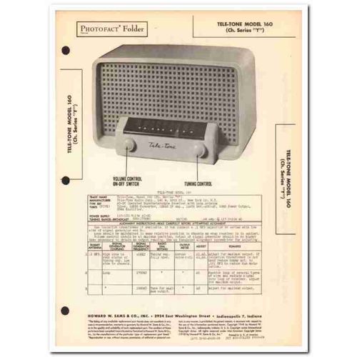 tele-tone model 160 5-tube am radio receiver sams photofact manual